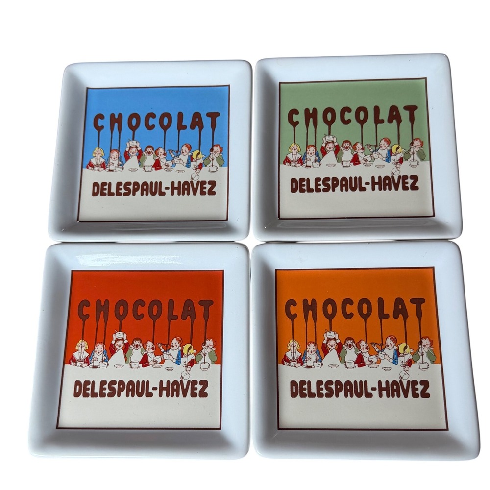 Pottery Barn Chocolate Delespaul-Havez Ceramic Coaster Set of 4‎ Vintage French - Picture 5 of 6